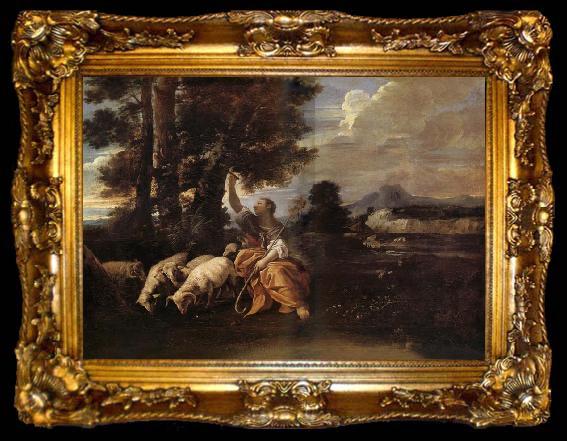framed  MOLA, Pier Francesco Herminie gardant ses troupeaux grave sur un arbre le nom de Tancrede, ta009-2
